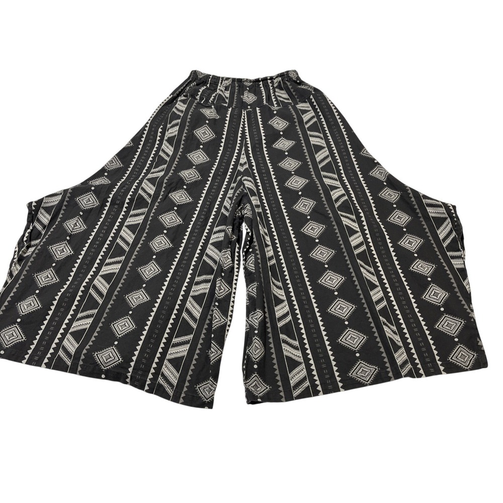 Harem Pants Black Aztec Print Wide Split Let Cropped Boho Hippie Festival Indie
